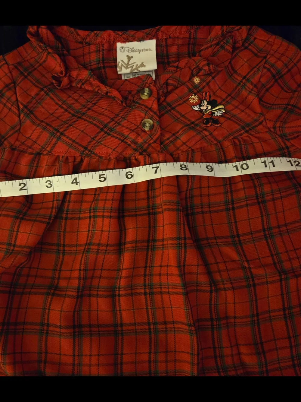 Disney Store Minnie Mouse Red Plaid Holiday Kids Nightgown PJs Ruffle XS EUC
